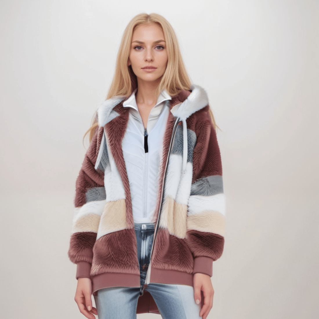 Aurelia – Damska Bluza Futrzana z Kapturem