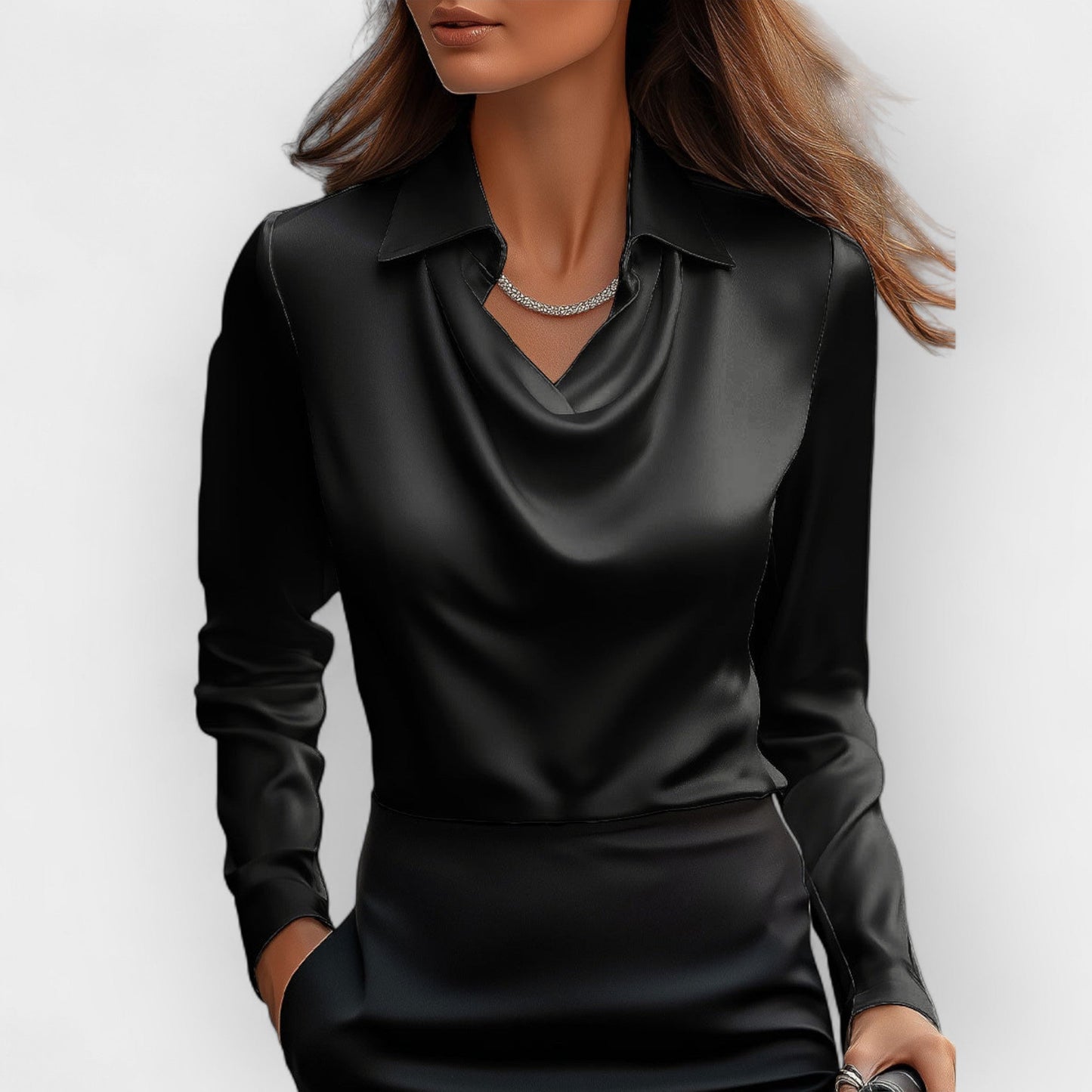Sofia – Elegant Draped Collar Blouse Women