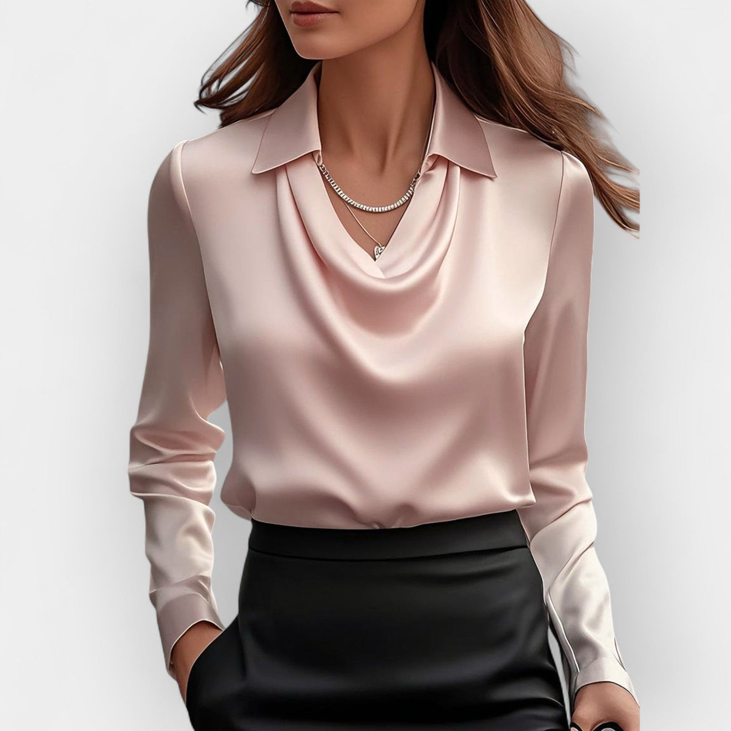Sofia – Elegant Draped Collar Blouse Women