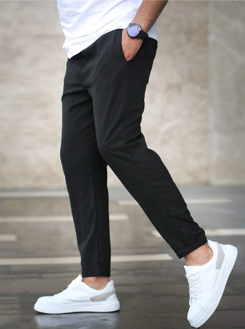 Leon - Spodnie męskie slim fit z elastycznym pasem i wiązaniem
