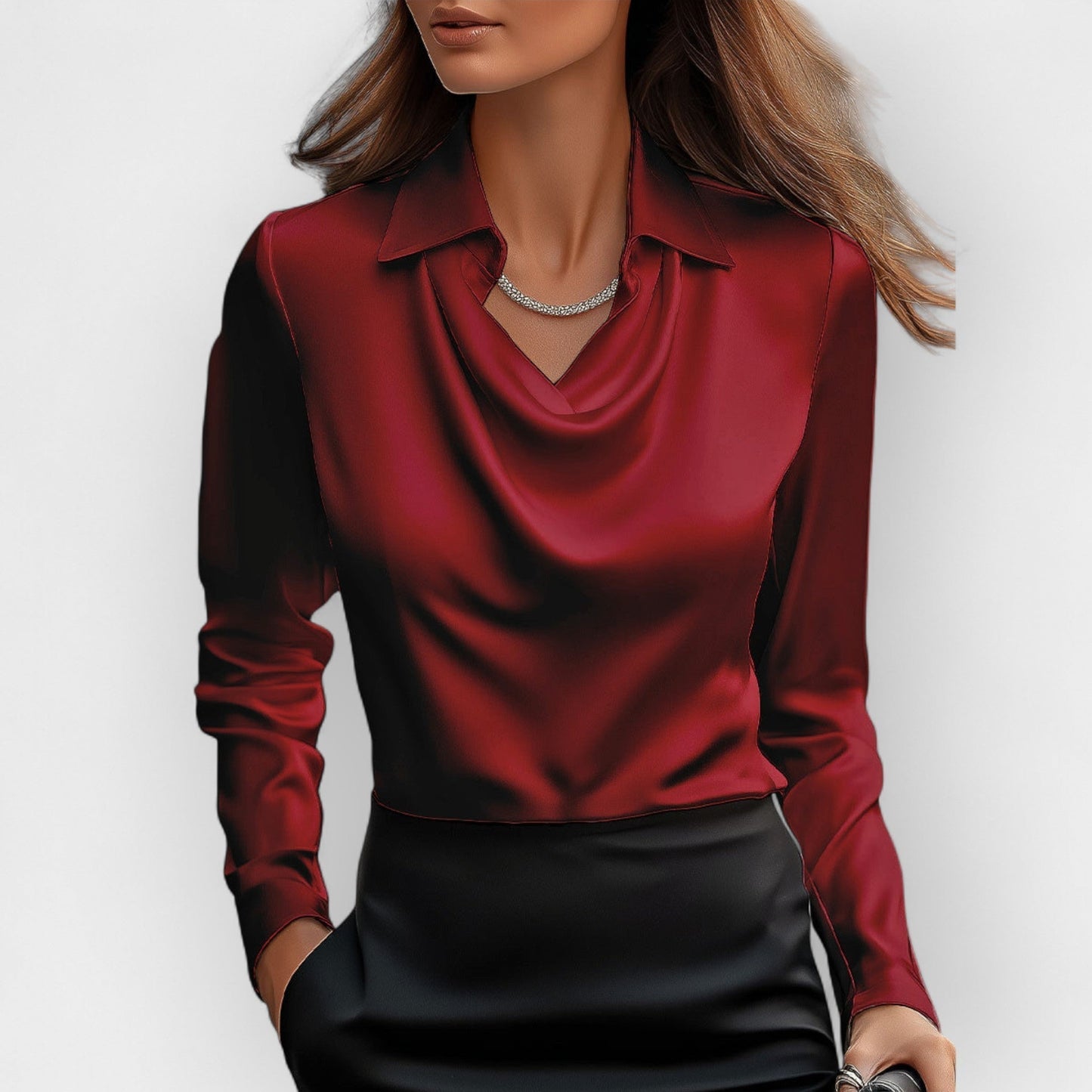 Sofia – Elegant Draped Collar Blouse Women