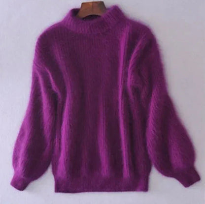 Amara – Damski sweter czerwony z bufiastymi rękawami