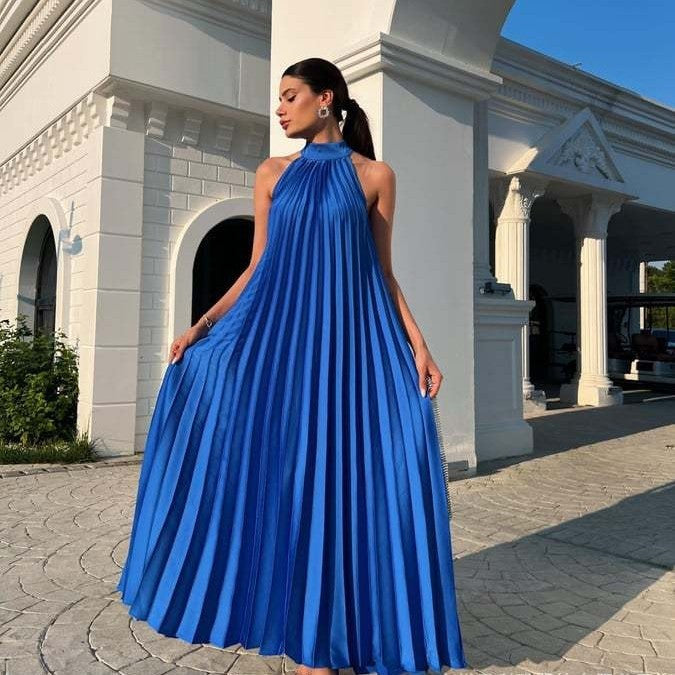 Vivian - Plisowana sukienka maxi z dekoltem w serek