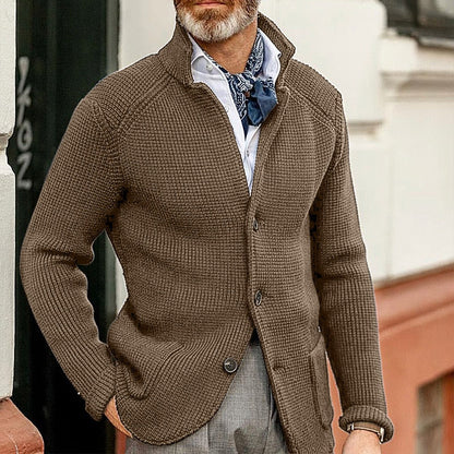 Enzo - Męski sweter kardigan elegancki z kołnierzem