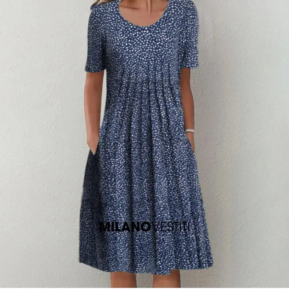 Alice | Midi sukienka bawełniana z okrągłym dekoltem i krótkimi rękawami