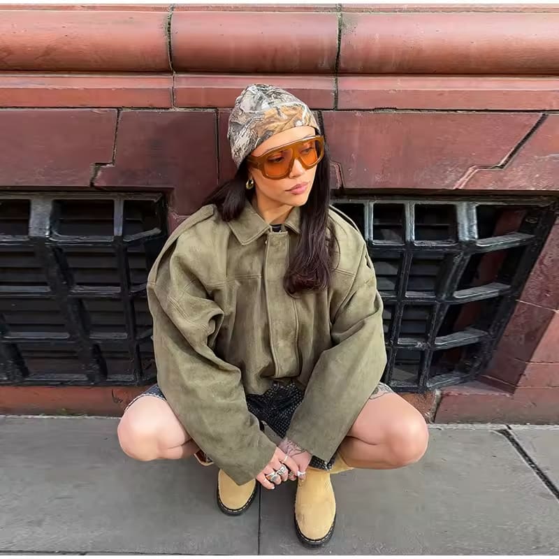 Olga – Oversize Kurtka Damska z Imitacji Zamszu