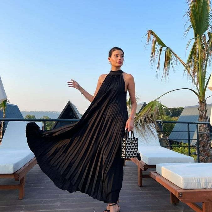 Vivian - Plisowana sukienka maxi z dekoltem w serek