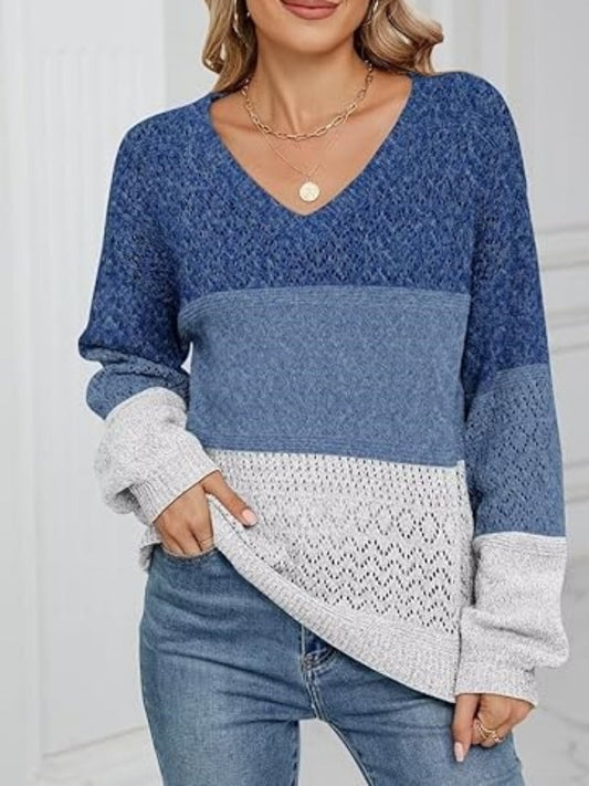 Agnieszka – Sweter damski w paski z dekoltem V