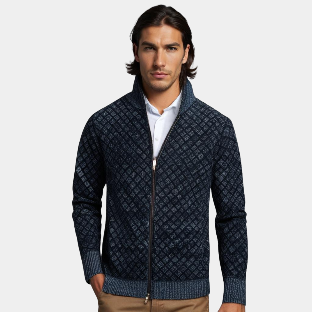 William – Textured Zip-Up Men’s Knit Jacket