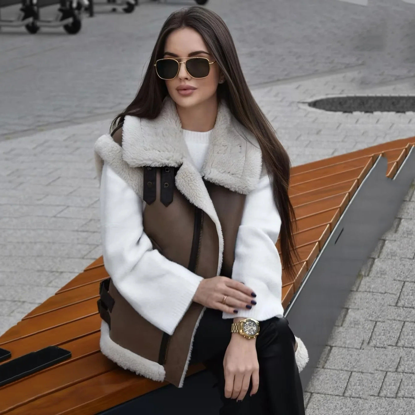 Aneta - Kamizelka z ekoskóry i polaru