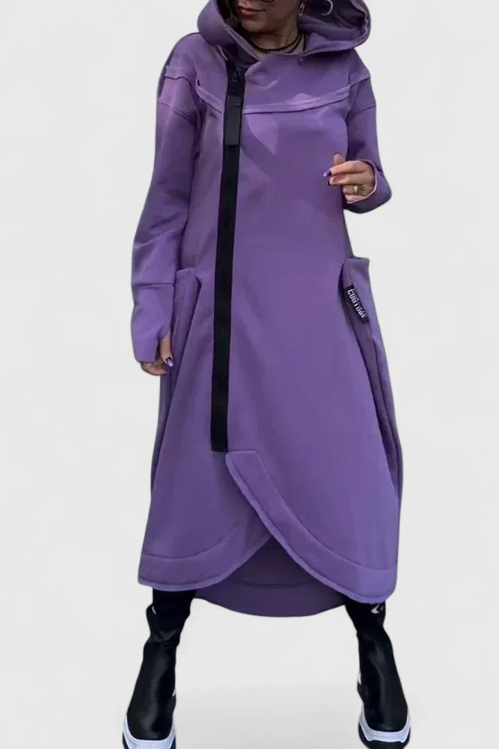 Zara – Hooded Asymmetrical Longline Sweat Dress for Women