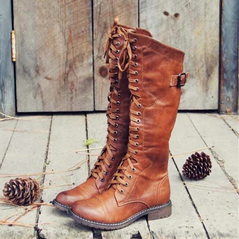 Ella – Vintage Lace-Up Tall Leather Boots for Women
