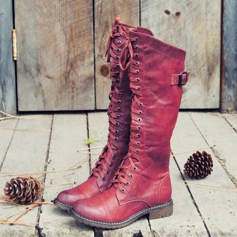 Ella – Vintage Lace-Up Tall Leather Boots for Women