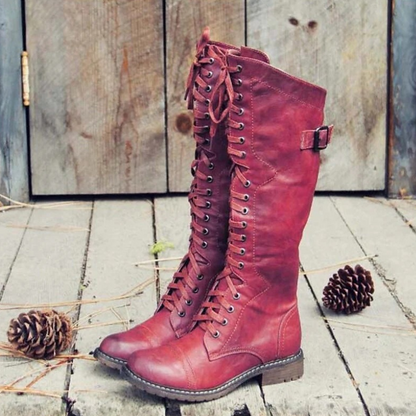 Ella – Vintage Lace-Up Tall Leather Boots for Women