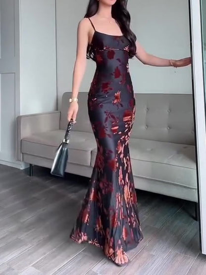 Isabelle – Floral Satin Bodycon Maxi Dress for Women