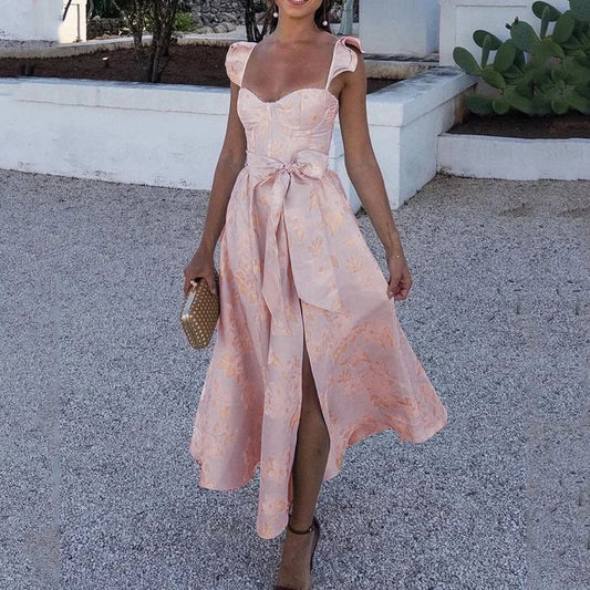 Isabella - Vestido midi con lazo floral