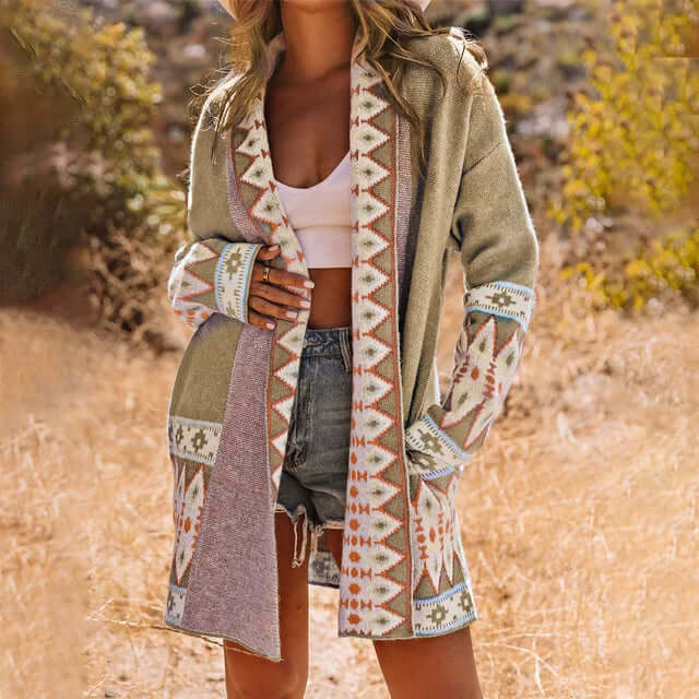 Aurelia – Damski Kardigan w Stylu Boho z Etnicznym Wzorem