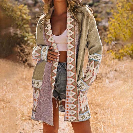 Aurelia – Damski Kardigan w Stylu Boho z Etnicznym Wzorem