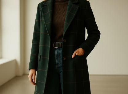 Elise – Checked Wool-Blend Longline Coat for Women