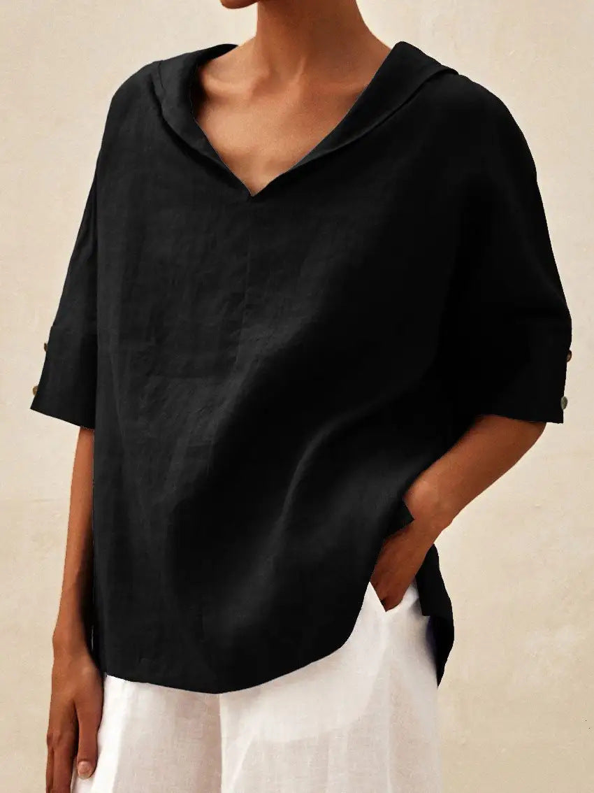 Vera – Linen blouse with collar and 3/4 sleeves