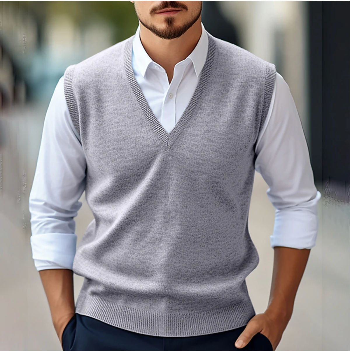 William – Classic V-Neck Knit Sweater Vest for Men
