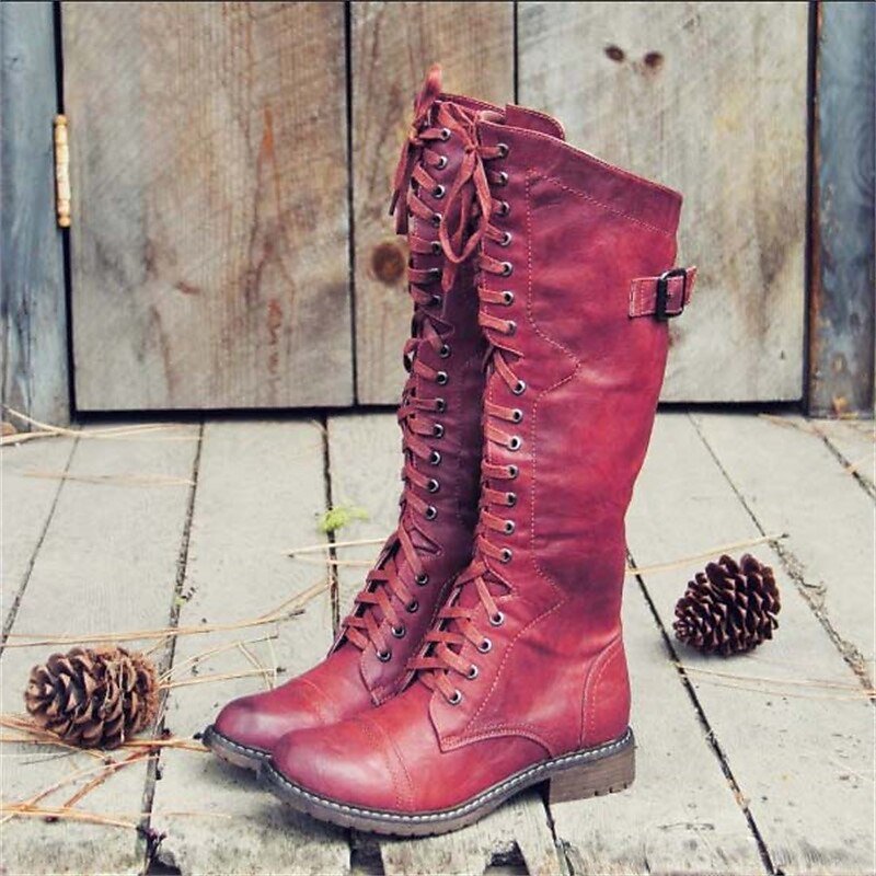 Sienna – Vintage Lace-Up Tall Leather Boots for Women
