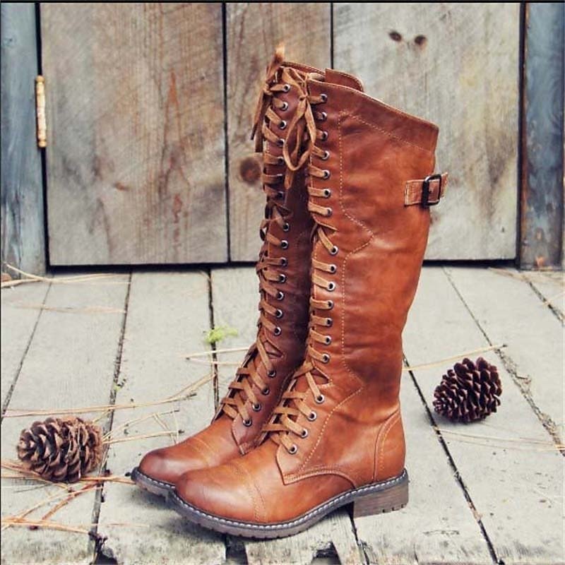 Sienna – Vintage Lace-Up Tall Leather Boots for Women