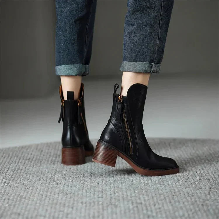 Ava – Side-Zip Block Heel Ankle Boots