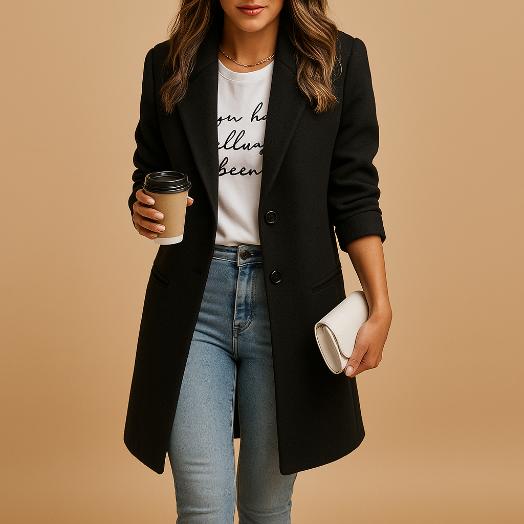 Maya – Tailored Wool-Blend Mid-Length Coat for Women