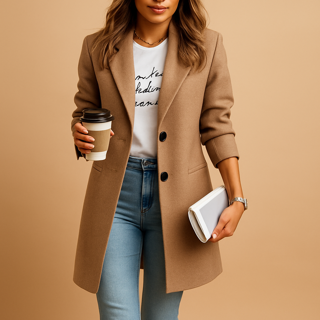 Maya – Tailored Wool-Blend Mid-Length Coat for Women