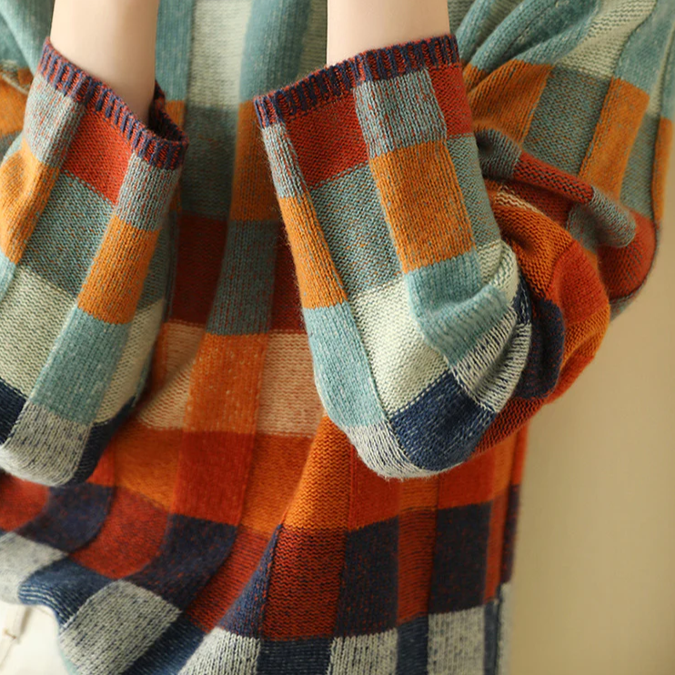 Maya - Damski sweter oversize w kolorową kratę