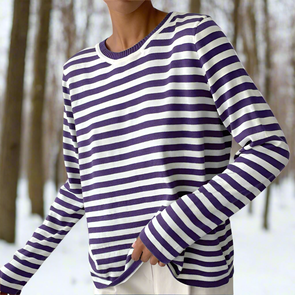 Amelia – Striped Long-Sleeve Knit Top for Women