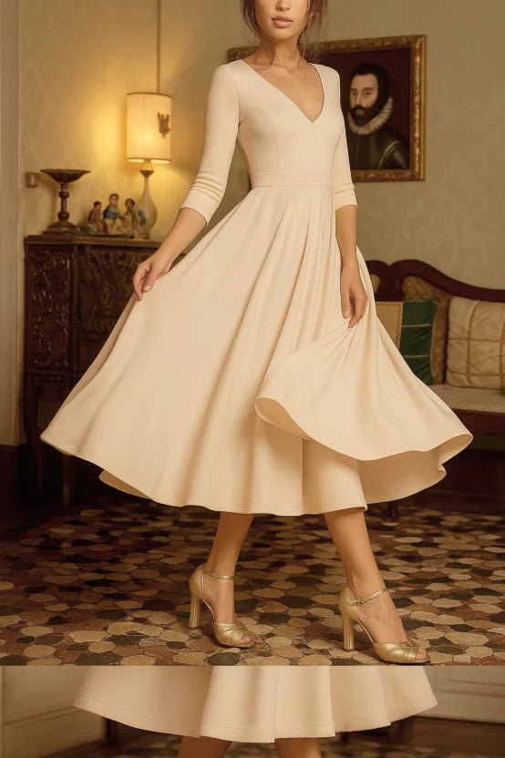 Celina – Suknia Midi z Dekoltem w Serek