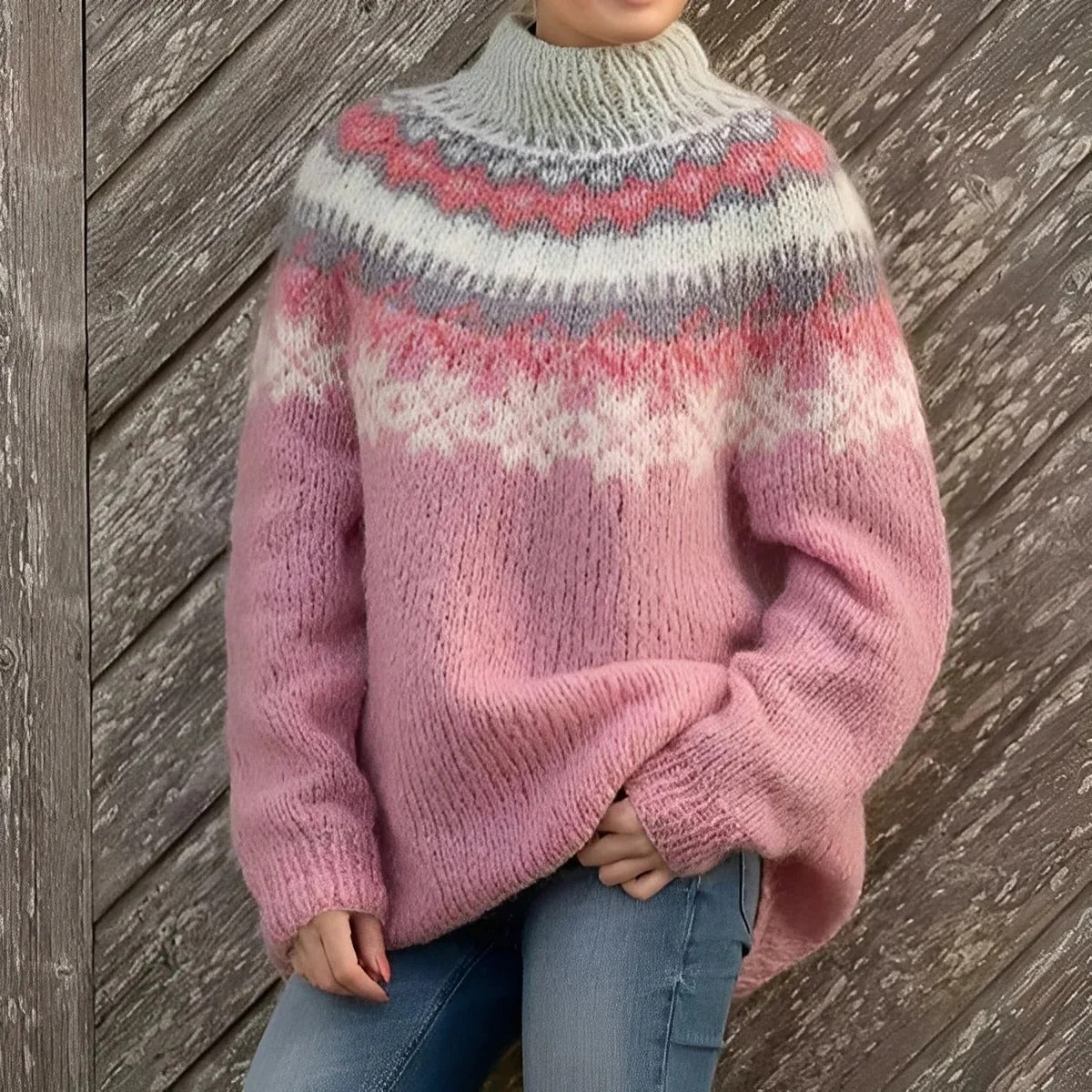 Lidia – Sweter z golfem w nordycki wzór