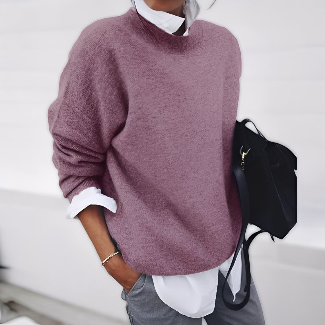 Katarzyna – Sweter damski oversize z okrągłym dekoltem