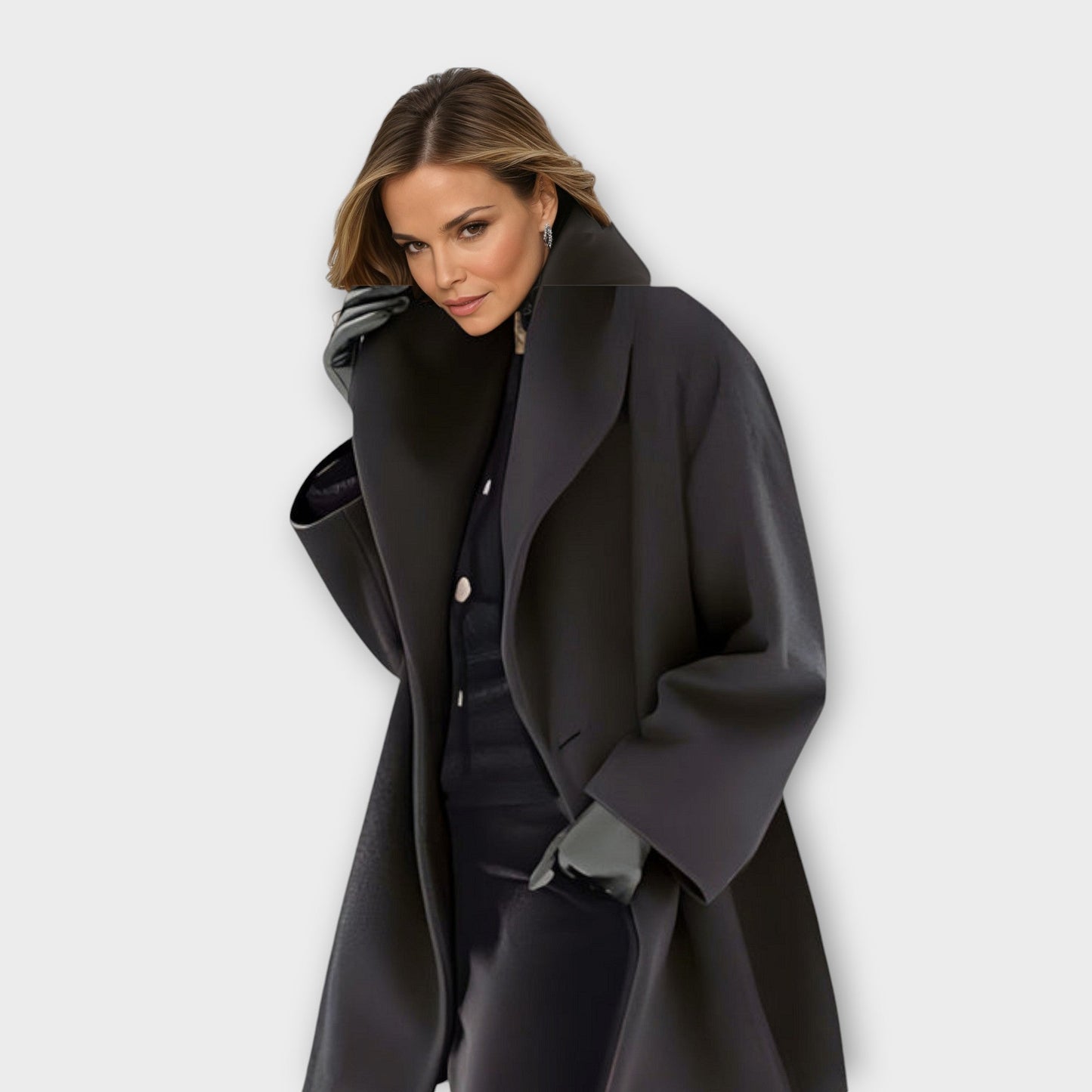 Valeria - Płaszcz welna damski oversize z szerokim kołnierzem