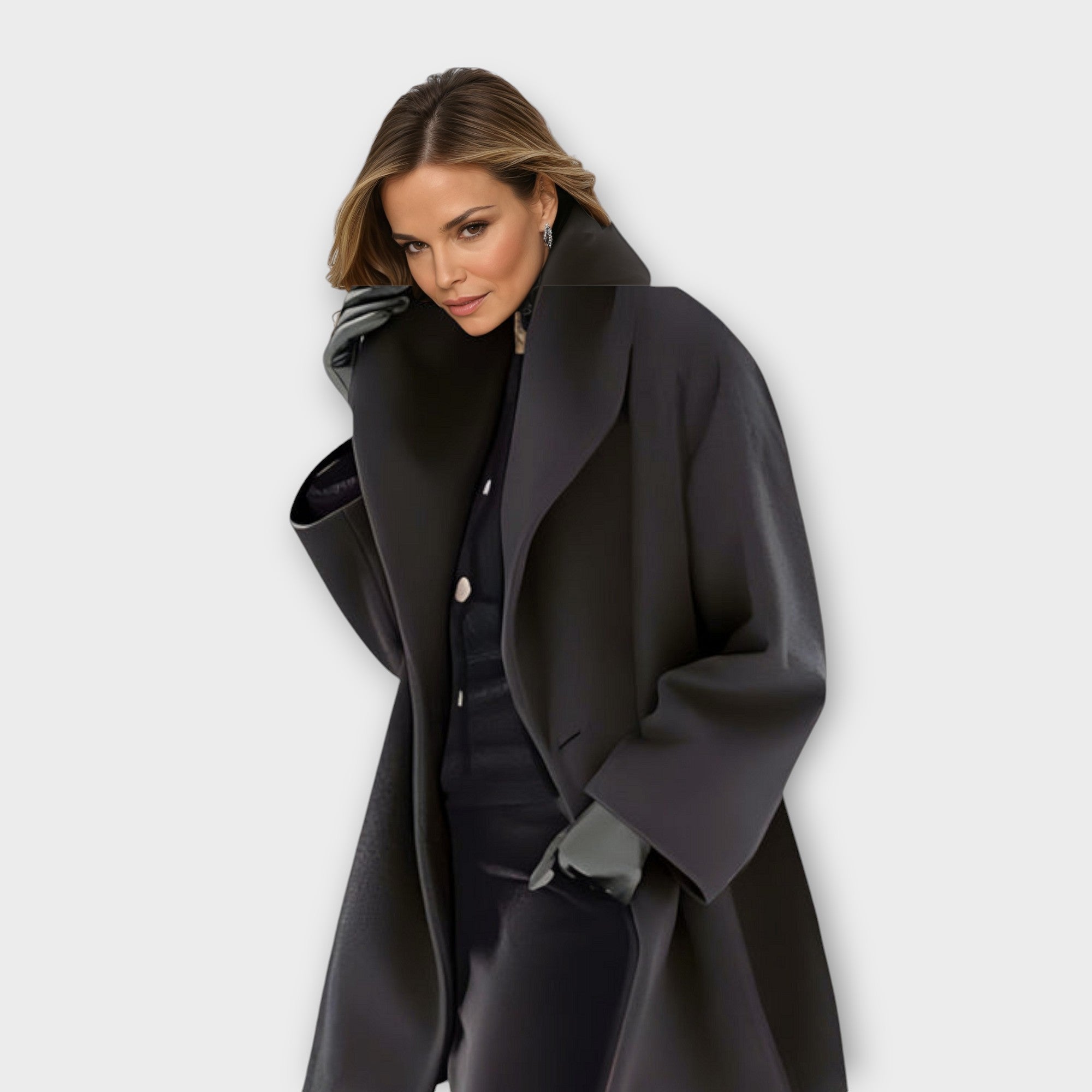 Valeria - Płaszcz welna damski oversize z szerokim kołnierzem