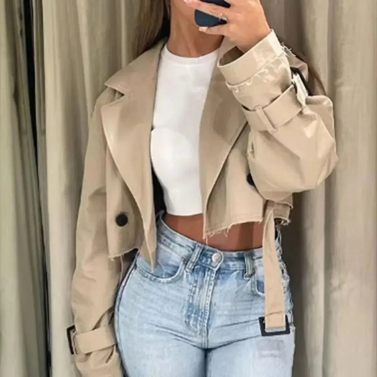 Hyacinth - Kurtka damska krótka typu trench modna i stylowa