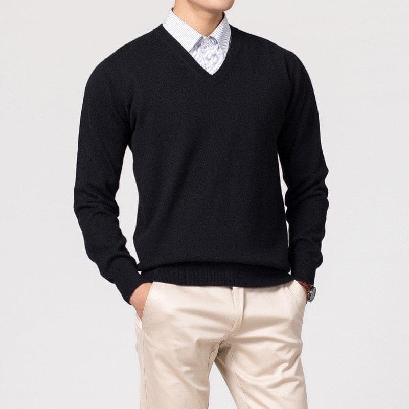 Men’s Cashmere V-Neck Sweater – Classic Lightweight Knitwear - Solorfit