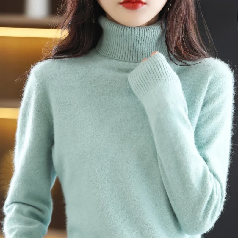 Elise – Damski sweter z golfem miętowy elegancki