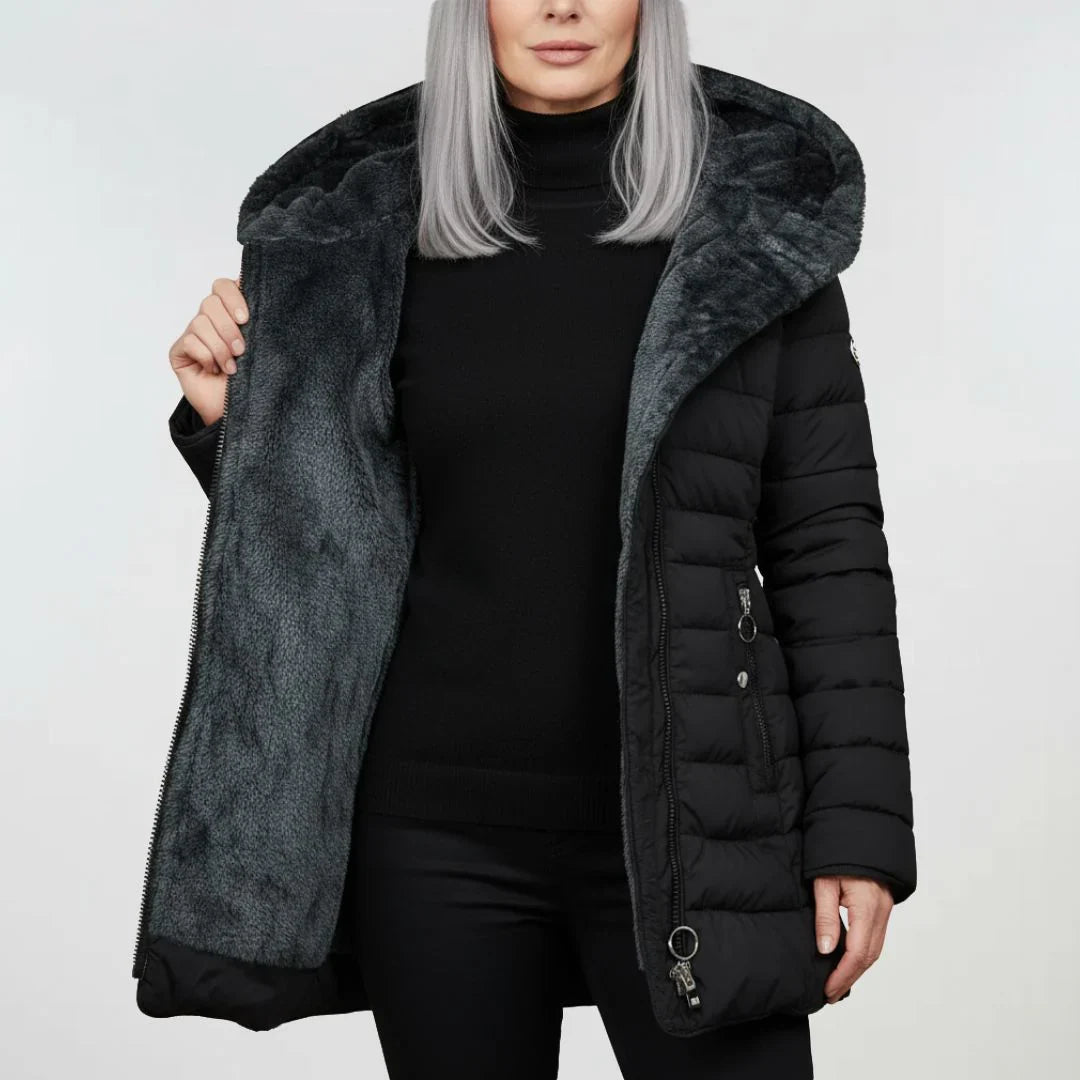 Lydia – Fleece-Lined Asymmetrical Puffer Coat for Women