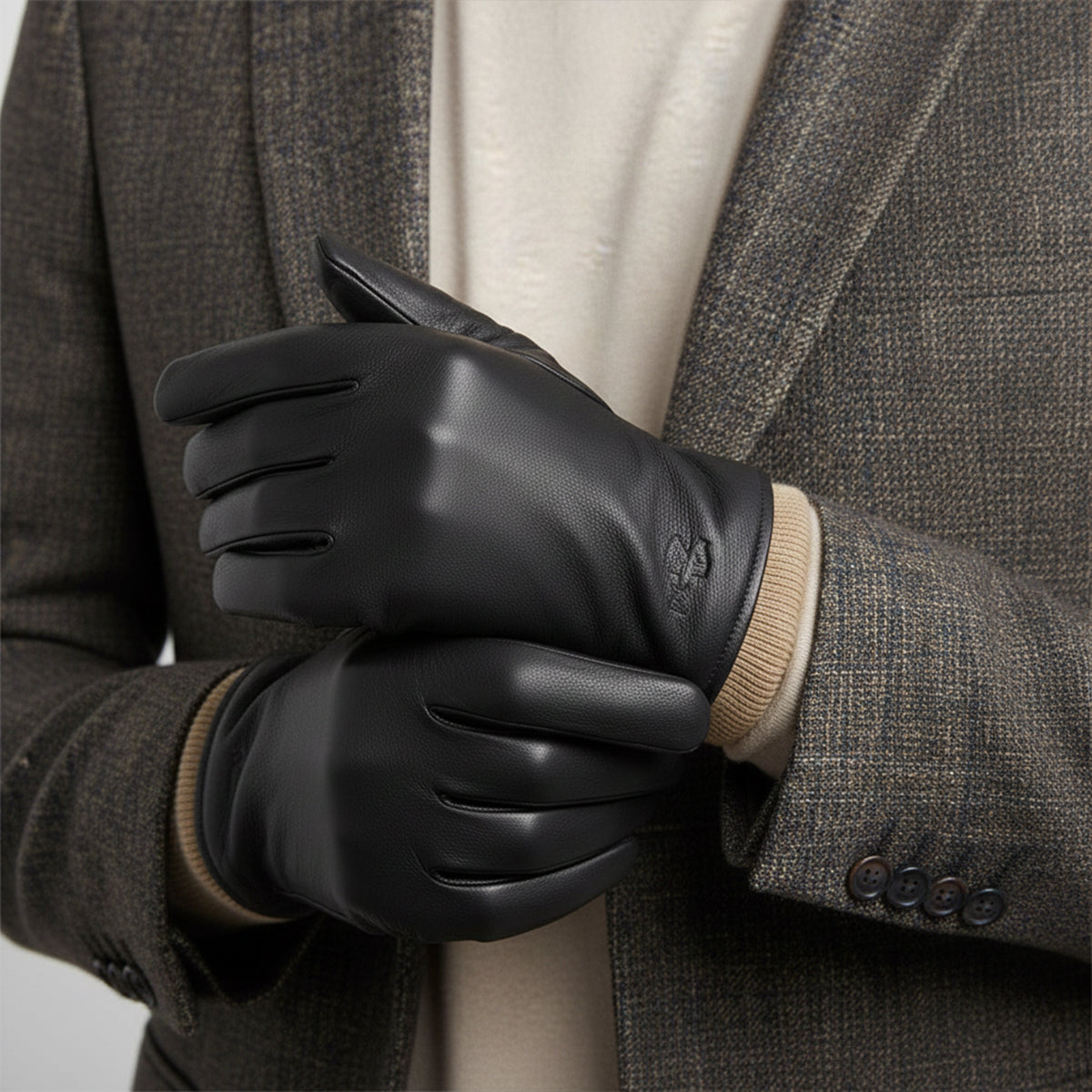 Diego – Ribbed-Cuff Leather Men’s Winter Gloves
