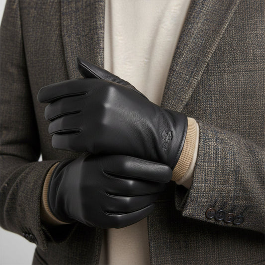 Diego – Ribbed-Cuff Leather Men’s Winter Gloves
