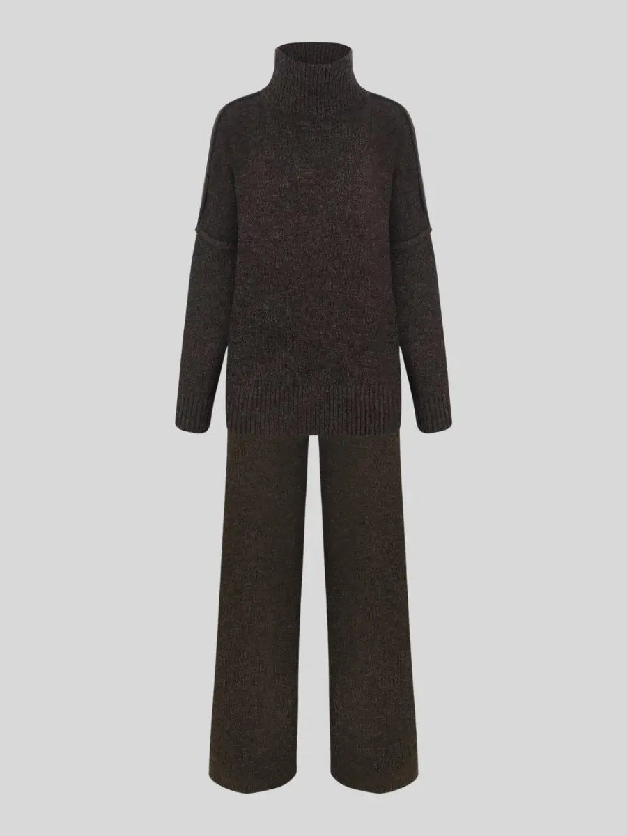 Lucía – Komplet damski swetrowy z golfem i szerokimi spodniami