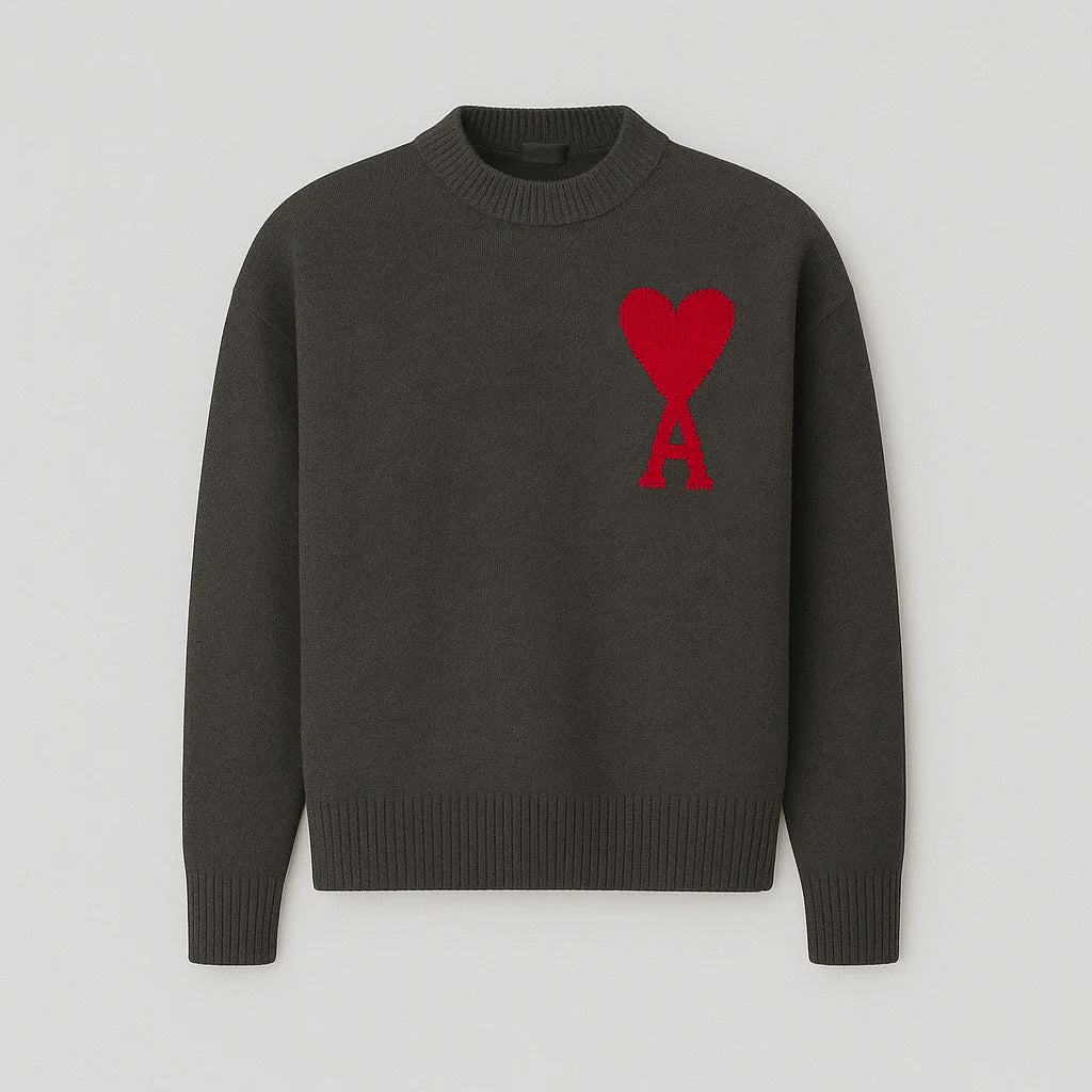 Adriana – Wełniany Sweter z Haftowanym Motywem Serca Damski
